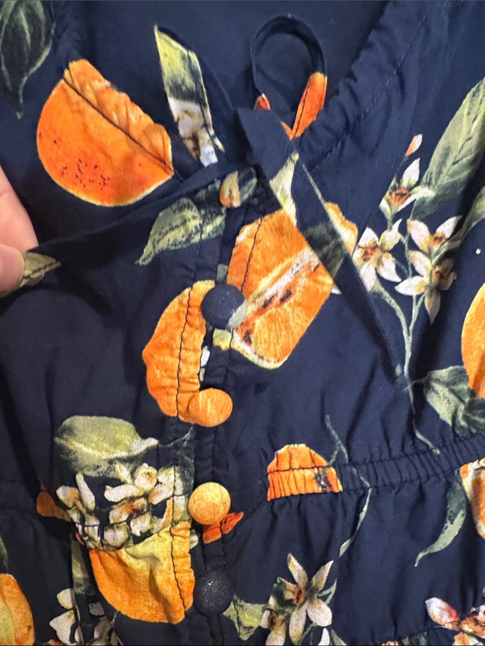 LOFT Black Midi Dress with Orange & Green Citrus Print - Picture 3 of 9